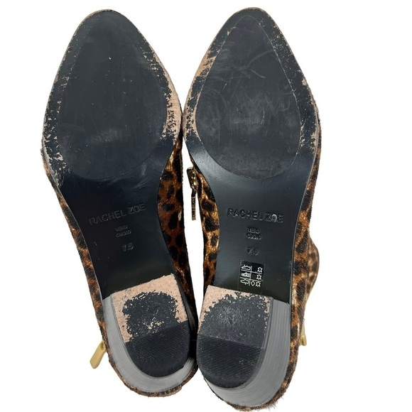 Rachel Zoe Leopard Print Calf Hair Leather Low Heel Ankle Booties Boots Size 7.5 - Picture 10 of 16